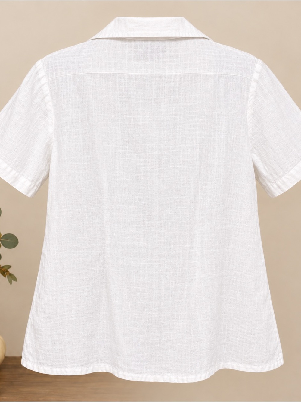 Flax 100% Line White Short-Sleeve Button-Down Shirt - Picture 2 of 5
